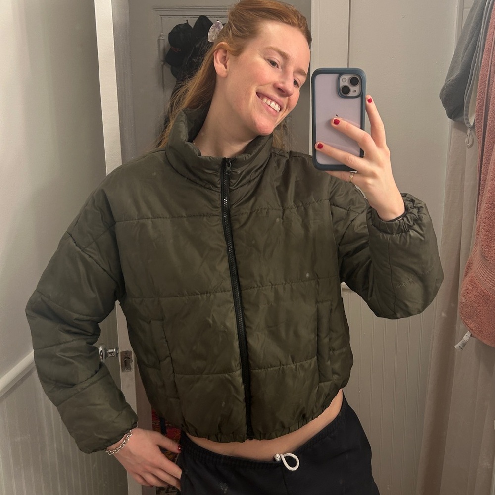 Olive Green Women's Puffer Jacket